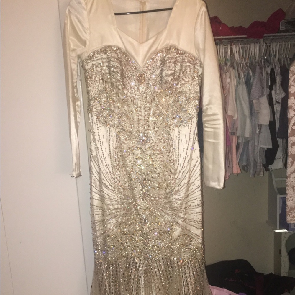 Terani Couture Champagne Crystal Embellished dress